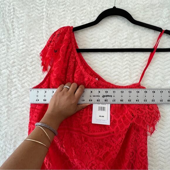 Love Fire One Shoulder Red Floral Lace Mini Dress Side Medium NWT - Picture 3 of 11